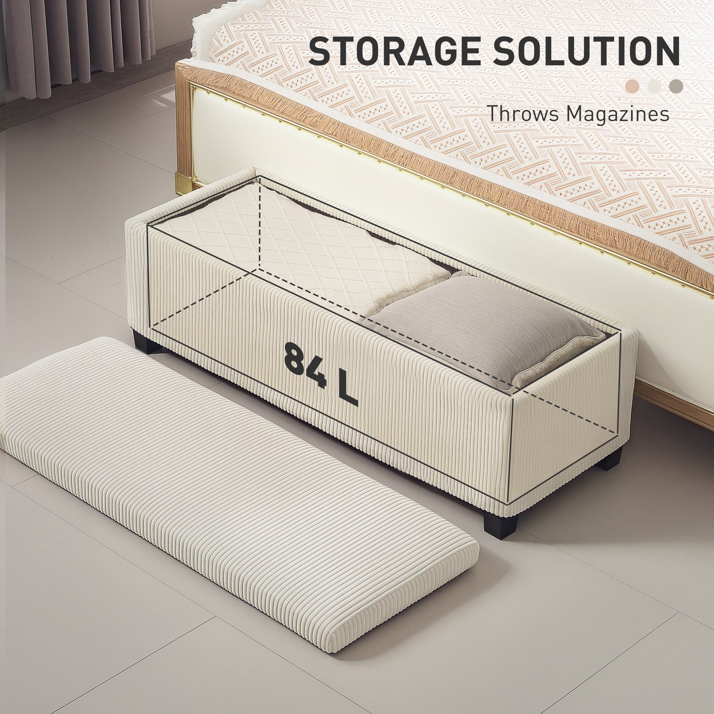 Storage Ottoman with Lid, 112cm Bench Chest Box, Beige