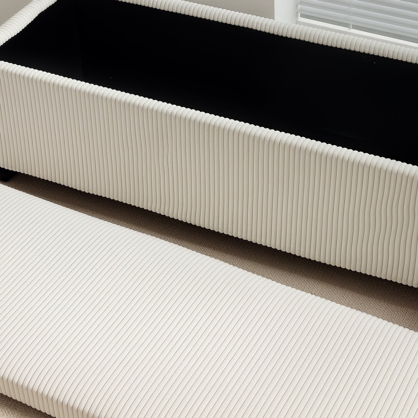 Storage Ottoman with Lid, 112cm Bench Chest Box, Beige