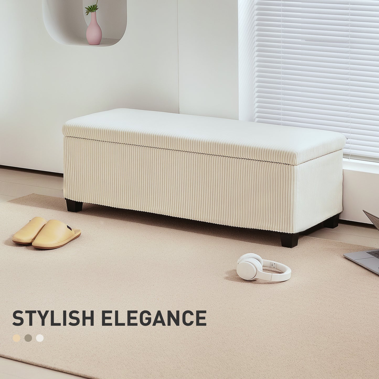 Storage Ottoman with Lid, 112cm Bench Chest Box, Beige