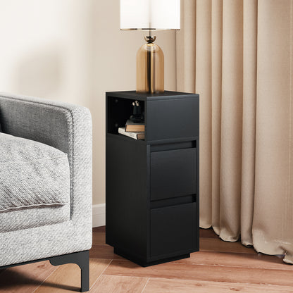 Slim Bedside Table, Bedside Cabinet with Open Shelf and 2 Drawers