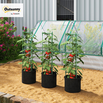 3 Packs Tomato Cages with 83.7L Grow Bags, 120cm Adjutstable Triangle Plant Stakes Support Trellis with Planter Bags, Garden Cucumber Trellis Plant Cages for Climbing Plants, Fruits