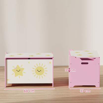 Toy Box with Lid, Safety Hinges for Kids, Nursery, Bedroom, Pink