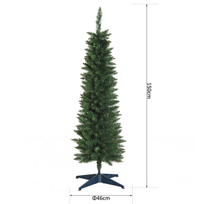 5FT Pencil Slim Artificial Christmas Tree with Study Stand Tips Green