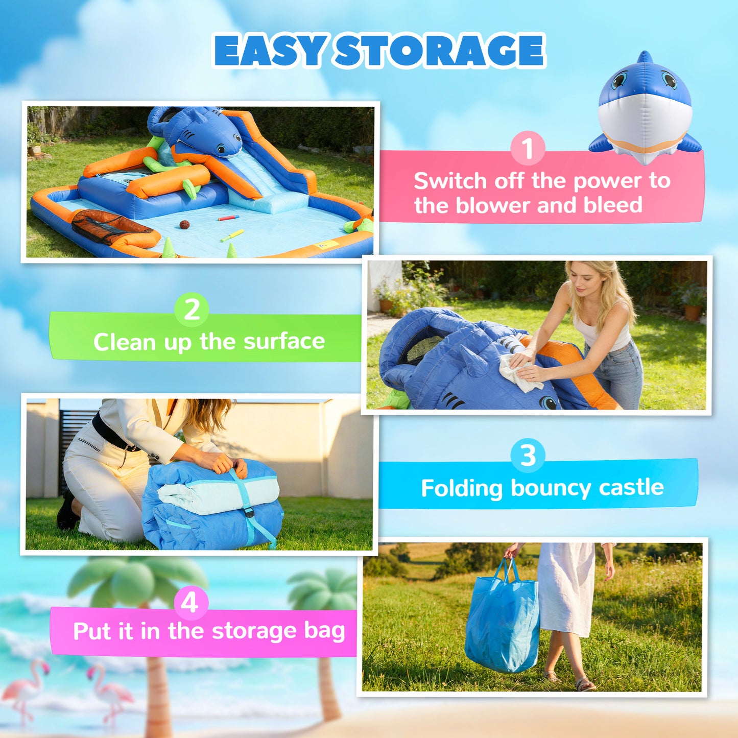 Inflatable Bouncy Castle for Kids Sharks Theme with Slide, Ball Pit