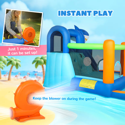 Inflatable Bouncy Castle for Kids Sharks Theme with Slide, Ball Pit