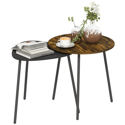 Set of 2 Nesting Side Table with Metal Frame, Rustic Brown