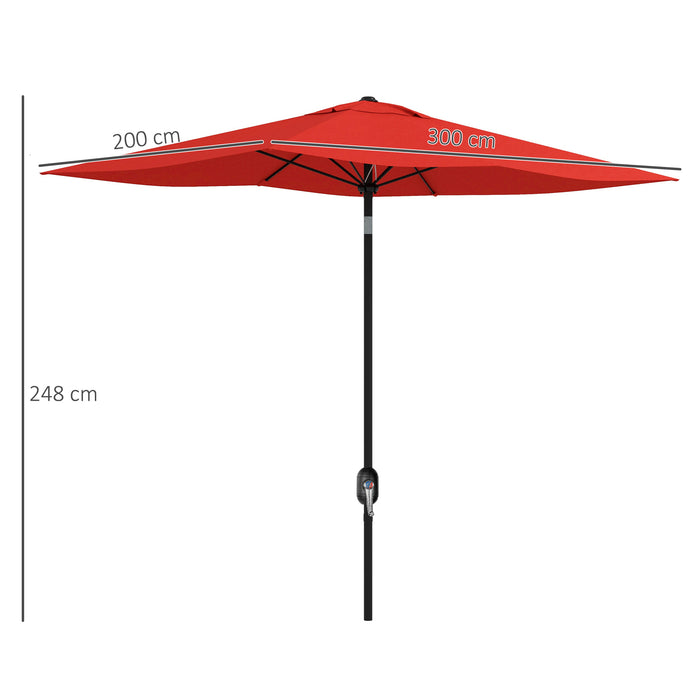 2 x 3(m) Garden Parasol Rectangular Market Umbrella w/ Wine Red