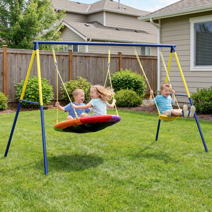 Kids Swing Set with Double Swings, Metal Frame, 150kg Capacity