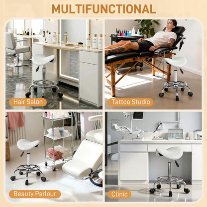 Saddle Chair, Rolling Salon Stool for Massage Spa, White