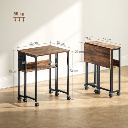 63 cm Foldable Computer Desk on Wheels for Small Spaces Rustic Brown