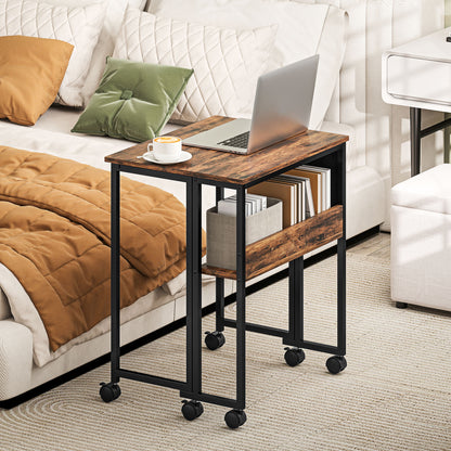 63 cm Foldable Computer Desk on Wheels for Small Spaces Rustic Brown