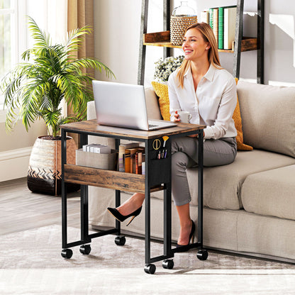 63 cm Foldable Computer Desk on Wheels for Small Spaces Rustic Brown