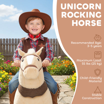 Plush Rocking Horse with Rolling Wheels for 3-5 Years, Brown