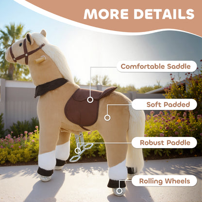 Plush Rocking Horse with Rolling Wheels for 3-5 Years, Brown