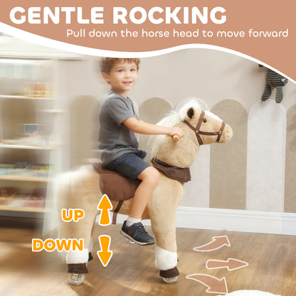 Plush Rocking Horse with Rolling Wheels for 3-5 Years, Brown