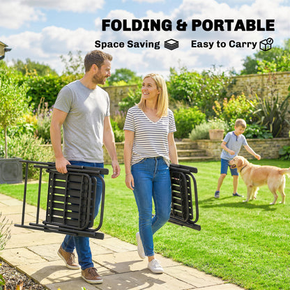 Folding Garden Chairs Set of 4 with Plastic Seat and Back, Black