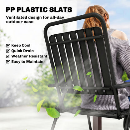 Folding Garden Chairs Set of 4 with Plastic Seat and Back, Black