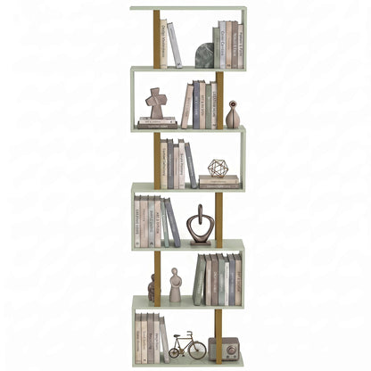 S-Shaped Bookshelf, 6-Tier Bookcase with Anti-Tip Strap, Light Green
