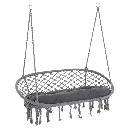 Hanging Hammock Chair Macrame Seat for Patio Garden Yard Dark Grey