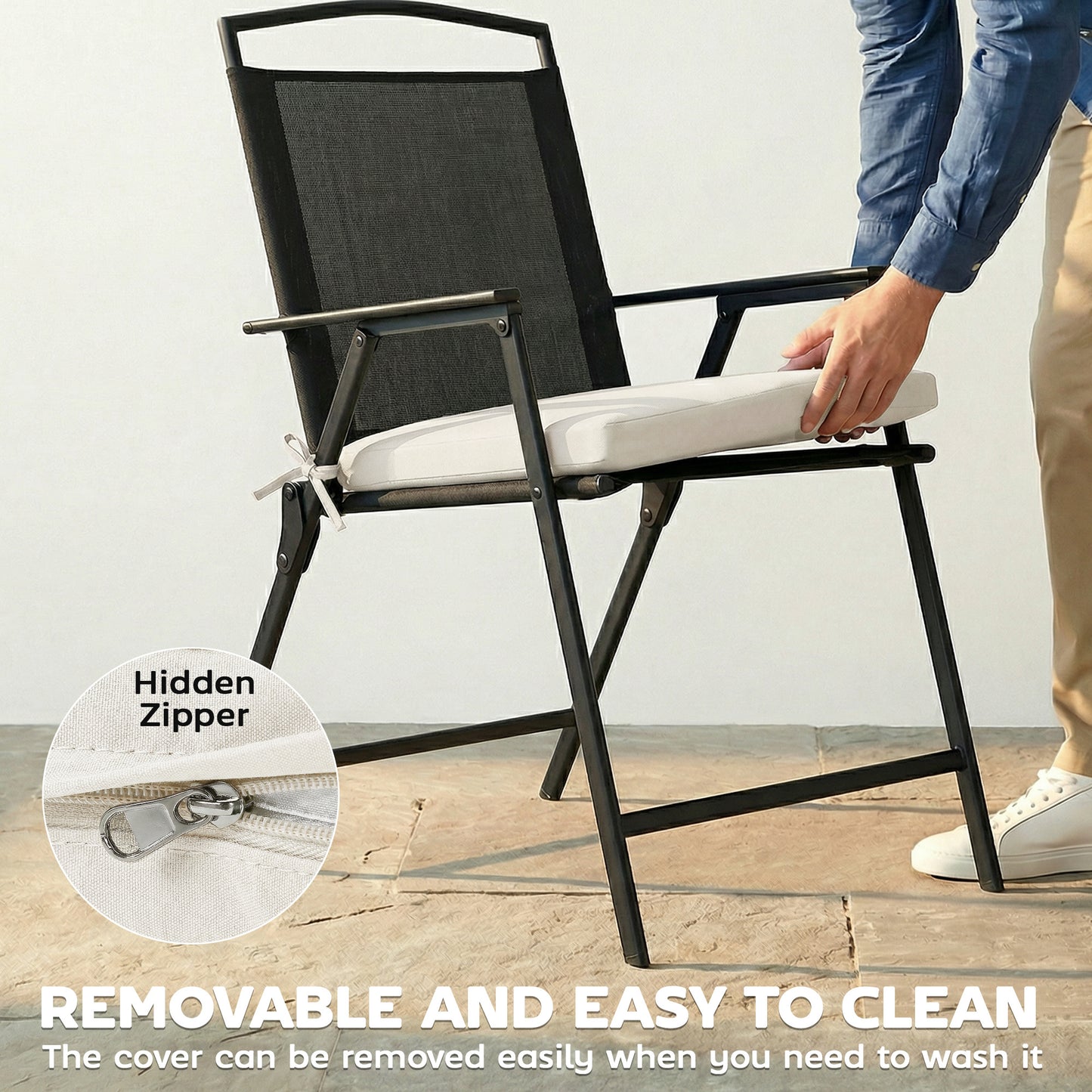 Seat Cushions with Machine Washable Cover Cream White