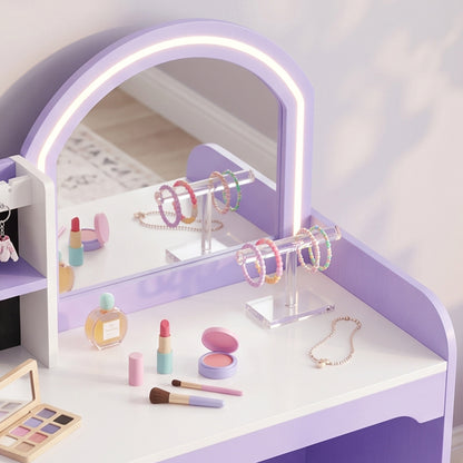 Kids Vanity Set, Dressing Table with Stool, Purple
