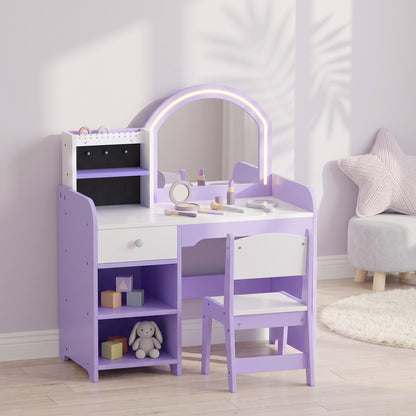 Kids Vanity Set, Dressing Table with Stool, Purple