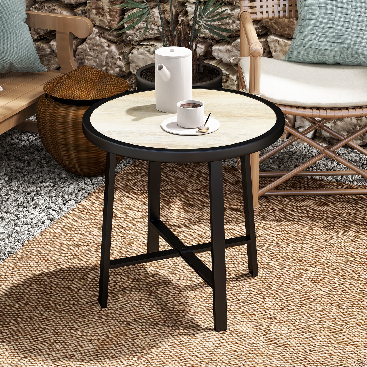 50.5cm Round Garden Table with SPC Tabletop, Nature Wood Finish