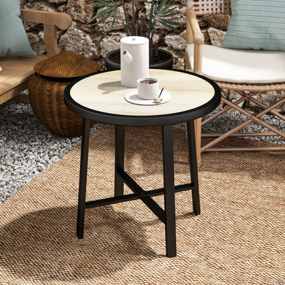 50.5cm Round Garden Table with SPC Tabletop, Nature Wood Finish