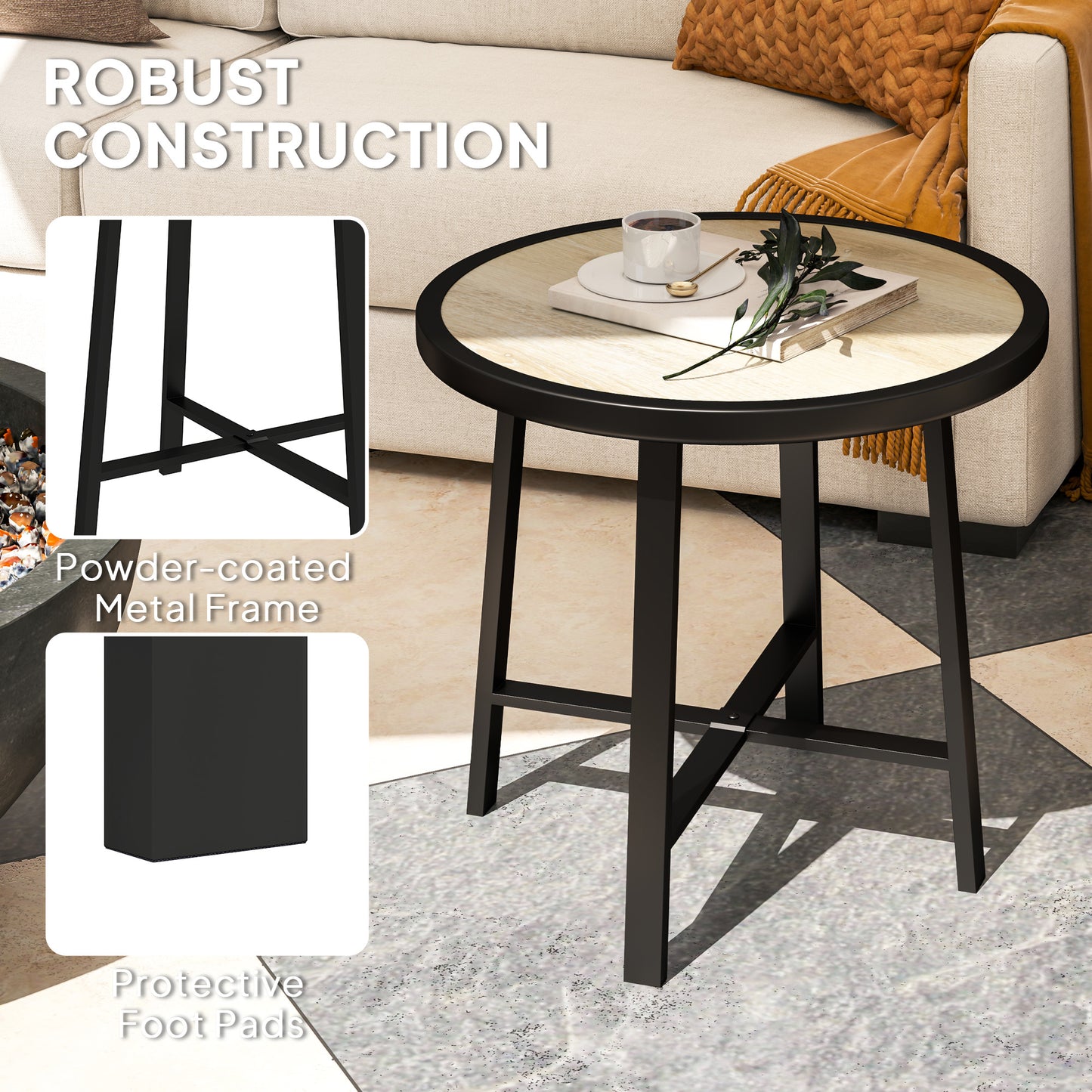 50.5cm Round Garden Table with SPC Tabletop, Nature Wood Finish