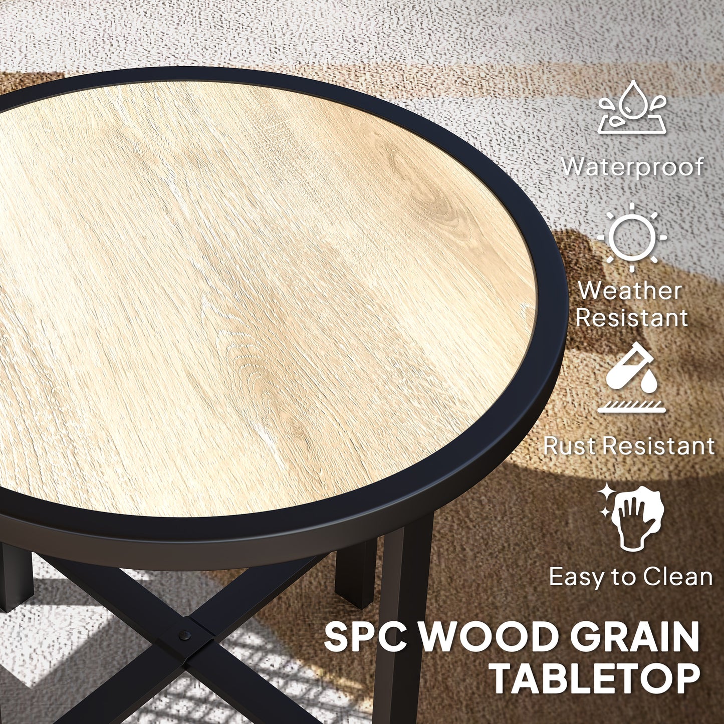 50.5cm Round Garden Table with SPC Tabletop, Nature Wood Finish