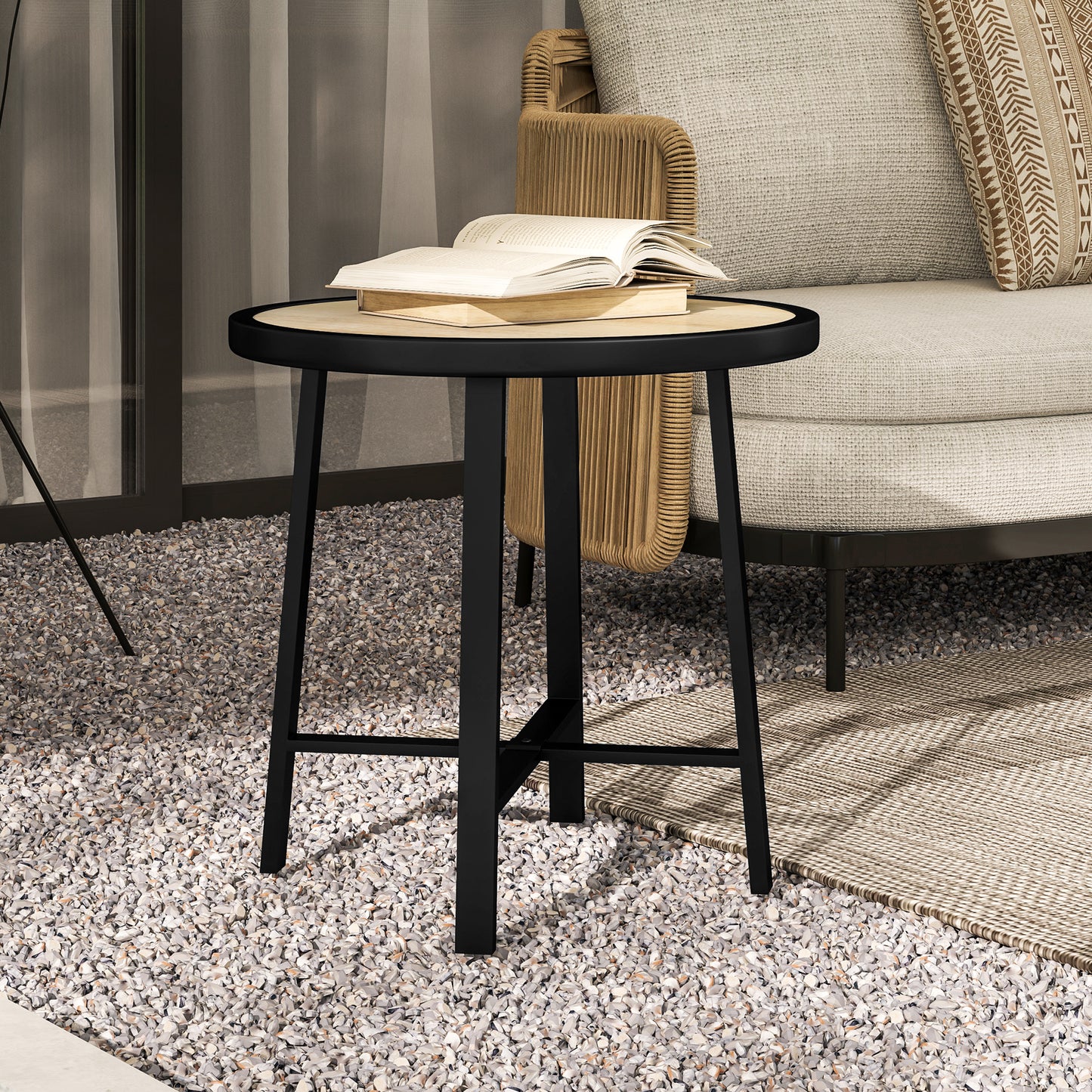 50.5cm Round Garden Table with SPC Tabletop, Nature Wood Finish