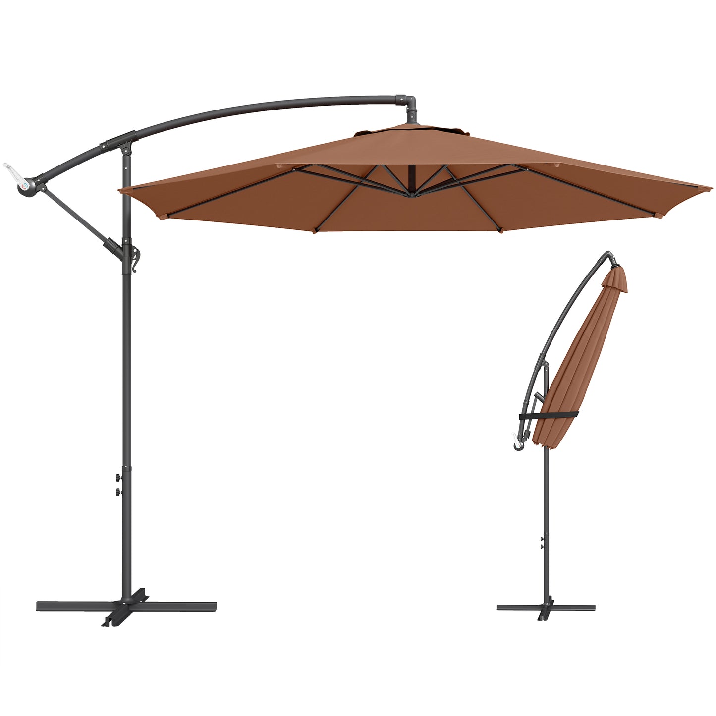 3(m) Garden Banana Parasol Cantilever Umbrella w/ Base, Coffee