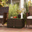 Outdoor Coffee Table with Glass Top, Rattan Side Table, Brown