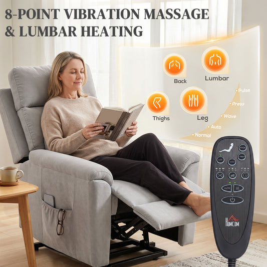 Power Lift Recliner, Lift Chair with Massage and Heat, Light Grey