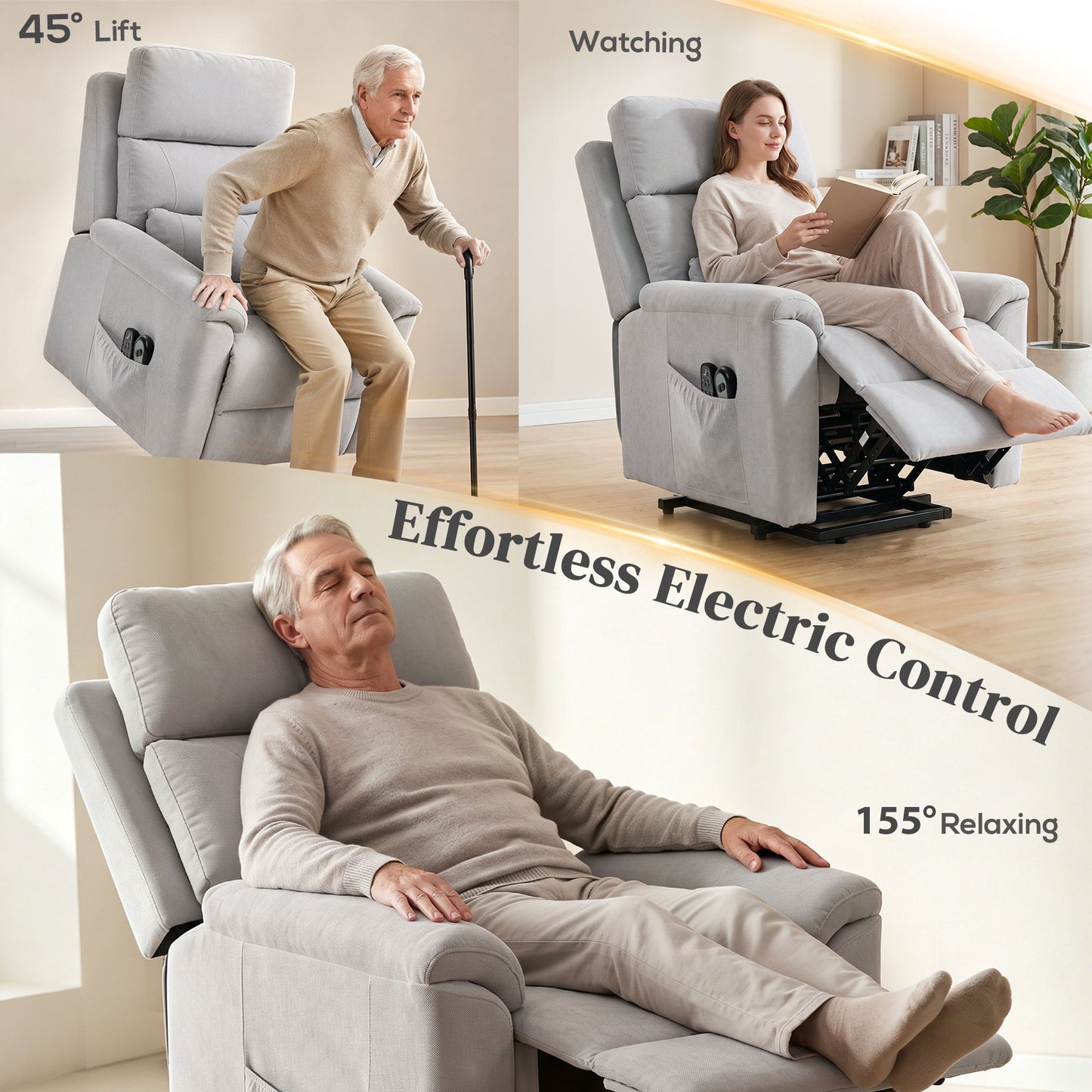 Power Lift Recliner, Lift Chair with Massage and Heat, Light Grey