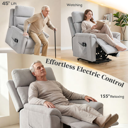 Power Lift Recliner, Lift Chair with Massage and Heat, Light Grey