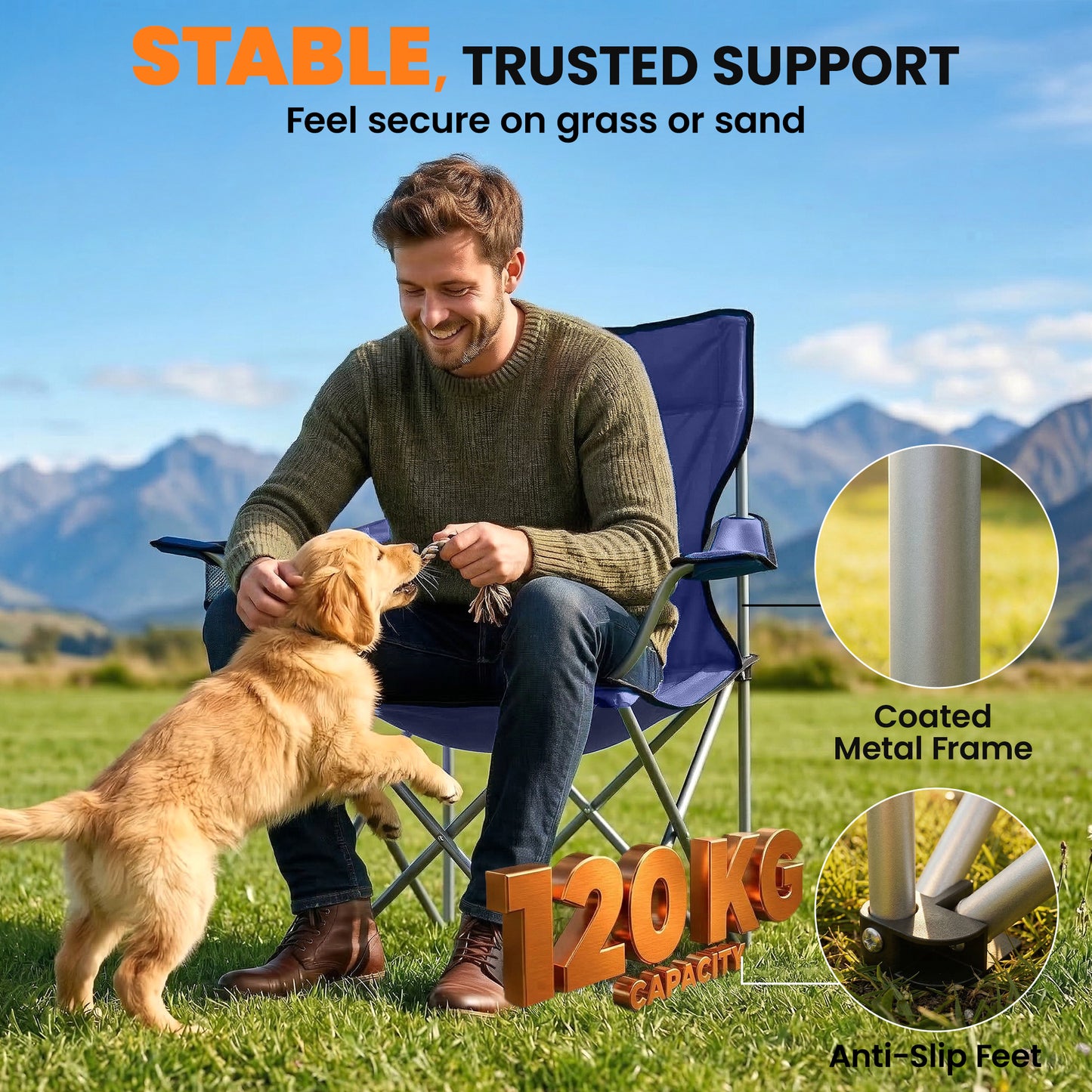 Camping Chair Set of 2 Portable Folding Dark Blue