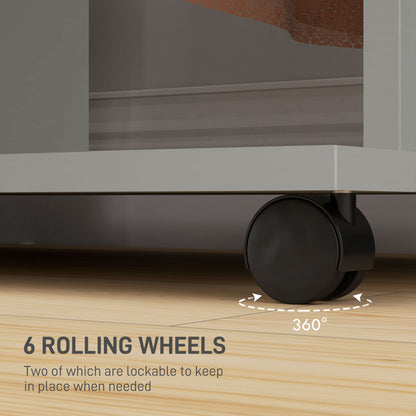 Mobile Double Open Wardrobe w/ Clothes Hanging Rail Clothing Grey