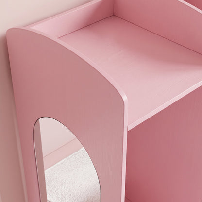 Kids Dressing Table with Stool, 2-Colour Lights Mirror, Pink