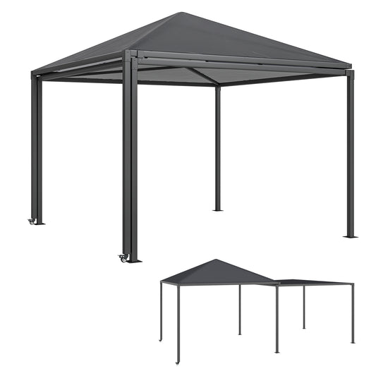 3 x 3(m) Garden Gazebo Canopy with Extendable Awning and Wheels