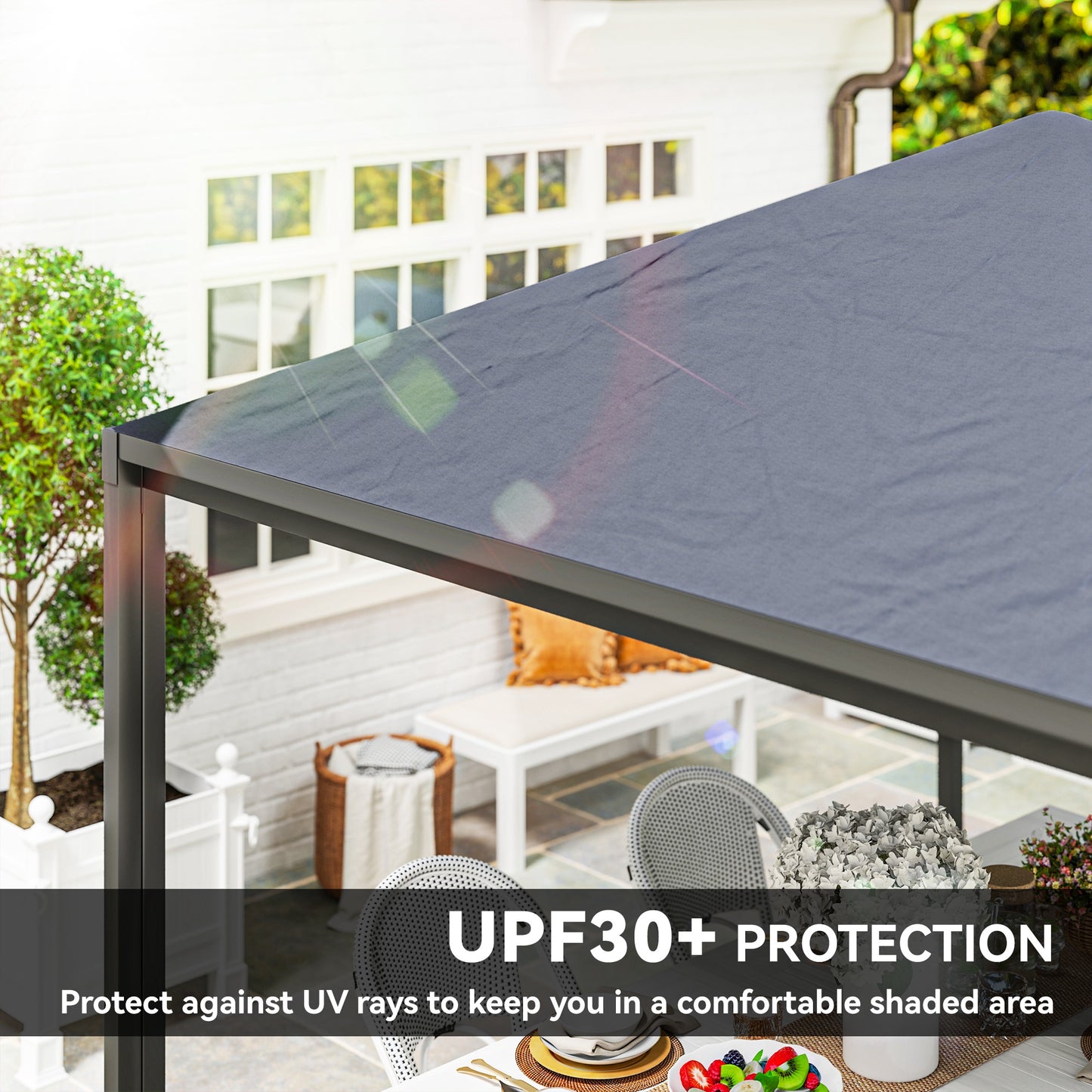 3 x 3(m) Garden Gazebo Canopy with Extendable Awning and Wheels