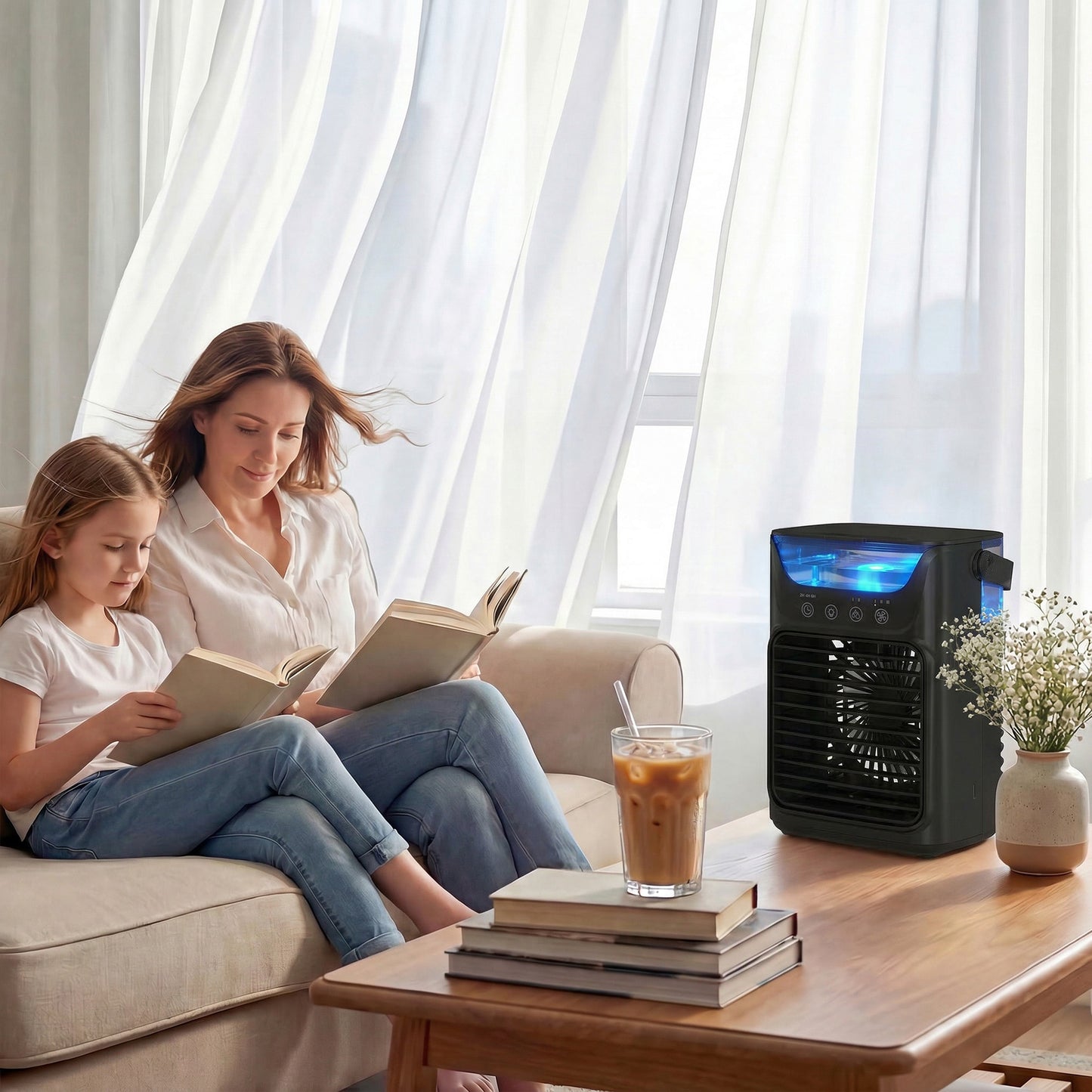 4-in-1 Mini Air Cooler, Portable Air Conditioner for Bedroom, Black