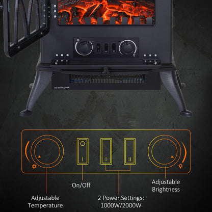 Free Standing Fireplace Flame Effect Electric Heater Log Burning Black