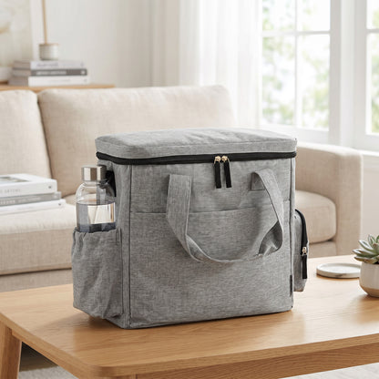 Dog Travel Bag, Dog Walking Bag with Multiple Pockets, Two Food Containers and Silicone Collapsible Bowl, Treat Pouch Bag for Cat Puppy Picnic Camping, Light Grey