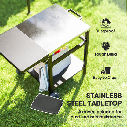 BBQ Trolley with Foldable Side Table, Movable Pizza Table, Black