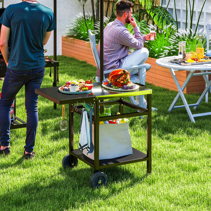 BBQ Trolley with Foldable Side Table, Movable Pizza Table, Black