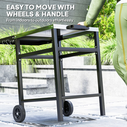 BBQ Trolley with Foldable Side Table, Movable Pizza Table, Black