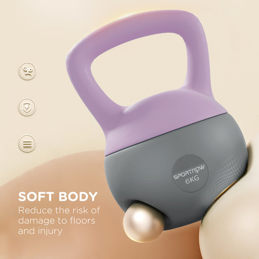 6KG Kettlebell with Soft Body and Non-Slip Handle, Purple and Grey