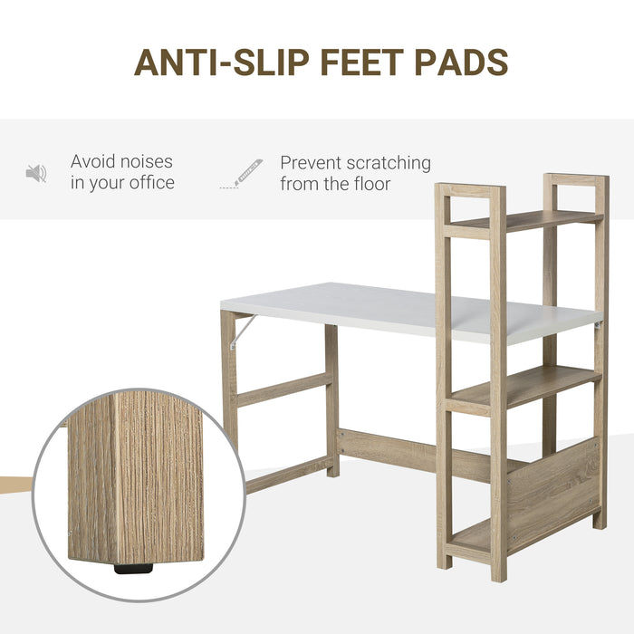 Computer Desk with shelves Office Desk Workstation Writing Desk Computer PC Laptop Table Workstation, White Wood Grain