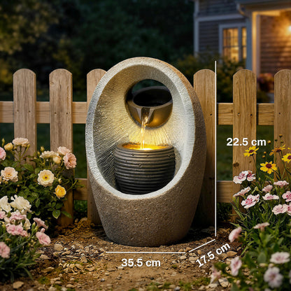 Water Feature with 2-Tier Bowls, Pump and LED Lights